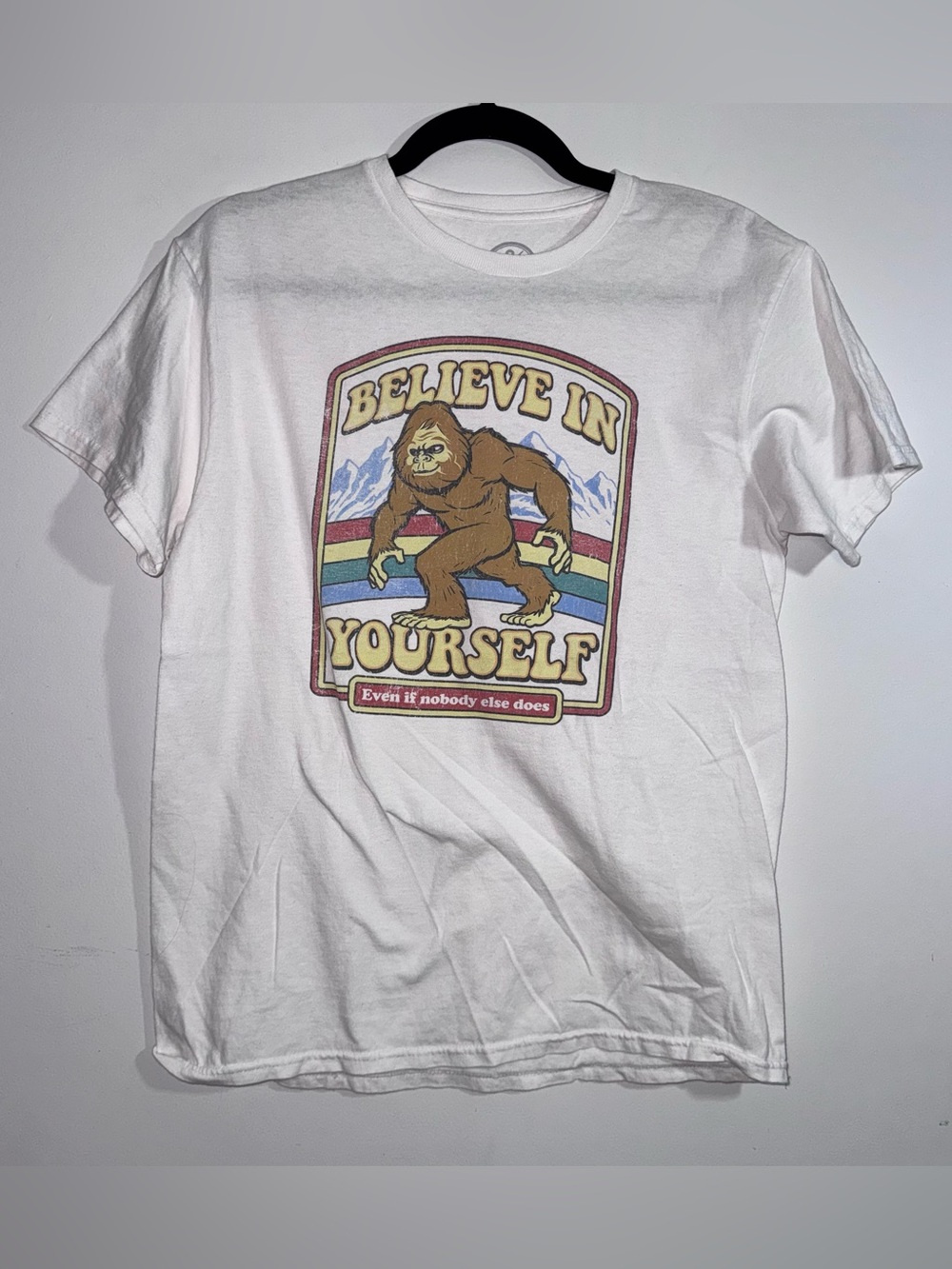 Believe In Yourself Bigfoot Sasquatch Graphic T Shirt White Medium